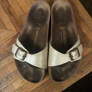 Birkenstock Cream Metallic Slide Sandals